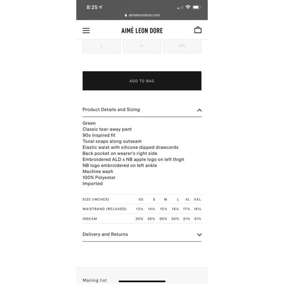 AIME LEON DORE / New Balance SONNY NY Green Warm Up Pants 2020 Men’s Size Small - Picture 10 of 10